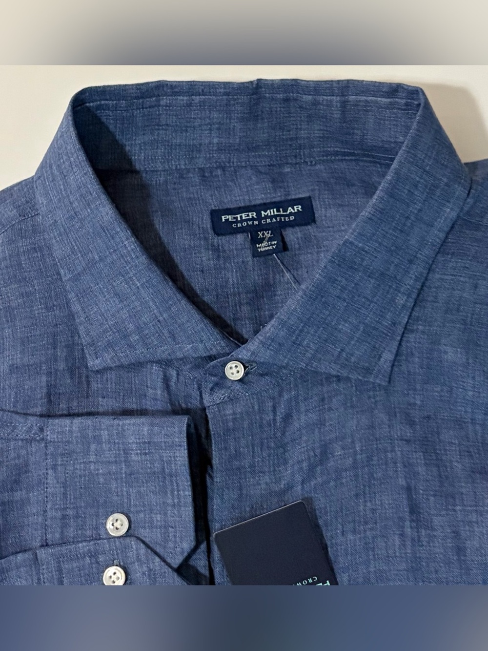 Peter Millar Astino Lino Délavé Linen Sport Shirt Mens Size XXL Blue Long Sleeve